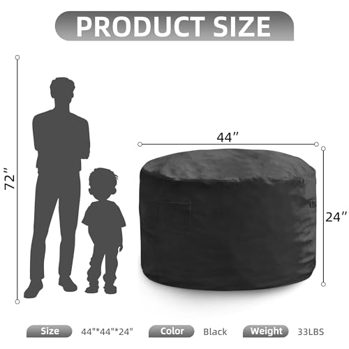 Hobestluk 4FT Bean Bag Chair Giant Bean Bag Chairs for Adults Large Bean Chairs with Removable Cover, Beanbag Chair with Filler, Adult Bean Bag Chairs for Living Room, Bedroom - color: Black, size: 4FT - 44" x 44" x 24"