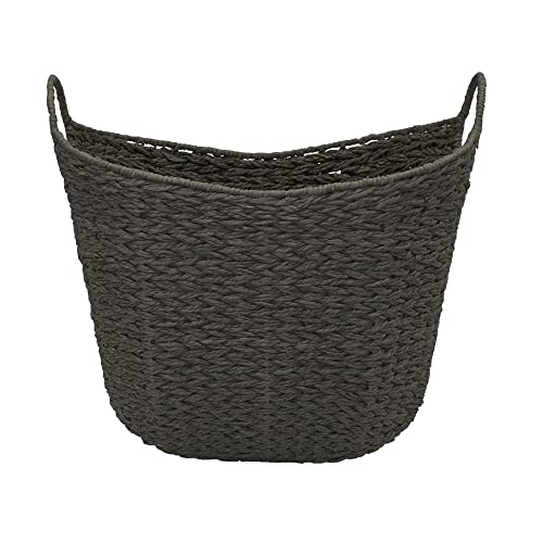 Household Essentials Paper Rope Basket with Handles, Natural Woven Woven Storage Basket, Great for Decoration or Organization - color: Grey Paper Rope