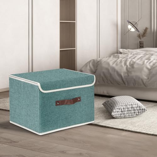 TYEERS Foldable Storage Boxes with Lids 5 Pack Fabric Storage Bins with Lids, Closet Organizers for Clothes Storage, Room Organization, Office Storage, Toys - Aqua Deep - color: Aqua Deep, size: 5-pcs 14.9x9.8x9.8 in