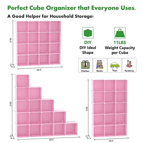 C&AHOME Cube Storage Organizer, 16-Cube Shelves Units, Plastic Storage Cubes, DIY Closet Organizer, Modular Closet Storage Shelves Ideal for Home, Bedroom, 48.4" L × 12.4" W × 48.4" H Pink UPCS16P - color: Pink