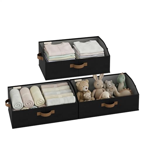 StorageWorks Closet Storage Bins, Trapezoid Organizer Box for Shelves, Fabric Clothes Bin, Foldable Organizing Baskets with Handles, Large, Black, 3-Pack - color: Black, size: Large