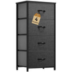DWVO Storage Tower with 4 Drawers - Fabric Dresser, Organizer Unit for Bedroom, Living Room, Closets - Sturdy Steel Frame, Easy Pull Fabric Bins & Wooden Top - color: A - Cool Black Grey Fabric
