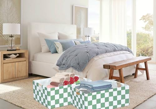Storage Bin for Shelves Rectangle Closet Baskets Foldable Box with Handles, Gray Storage Bins, Storage Boxes for Home Office Car Dormroom - color: Sage