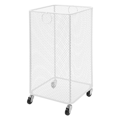 Metal Laundry Storage Cart - Square, Mesh Wire Rolling Laundry Hamper with Wheels & Ring Handles, Clothes or Linen Storage Organizer Hamper Bin Laundry Basket, 12"L x 12"W x 22"H, White - color: White, size: Square - 12"W