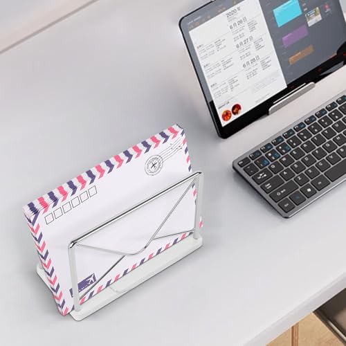 Modern Mail Holder for Home Office, Metal Letter Organizer Sorter for Desk, Cutout Mail Envelope Design, Bill Filling Paper Document Rack, Envelope Storage Rack with Marble Base (Chrome) - color: Chrome