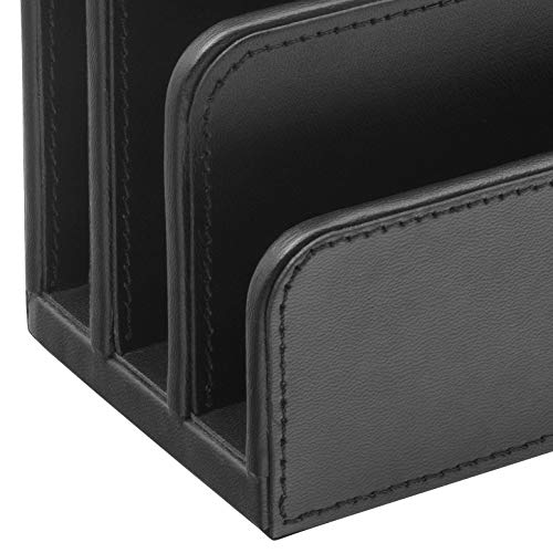 OSCO Black Faux Leather Letter Holder | Mail Sorter | Post Rack | Envelope Organiser | Document Stand | Desk File Storage | Display Slots | H14 x W17.5 D10 cm | - color: Black