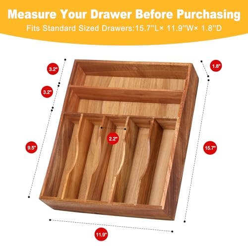 Kitchen Acacia Silverware Organizer - Extra Deep Grooved Drawer Divider, 7 Slot Utensil Organizer - color: Acacia, size: 7 Slots