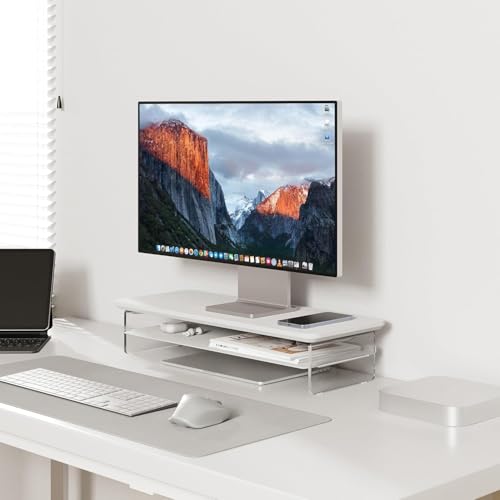 Fenge Acrylic Monitor Stand Riser, 23.6 Inches Monitor Stand with Metal Storage, 2 Tier Acrylic Computer Riser for Desk, Clear Laptop Stand for PC, Laptop, Printer, TV, White - color: White, size: 23.6in