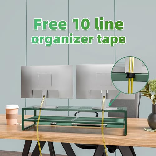 Simple Trending 2 Tier Metal Dual Monitor Stand Riser, Computer Office Desktop Organizer for 2 Monitors with 32"x10" Mouse Pad for Laptop, Printer, TV, Green - color: Green