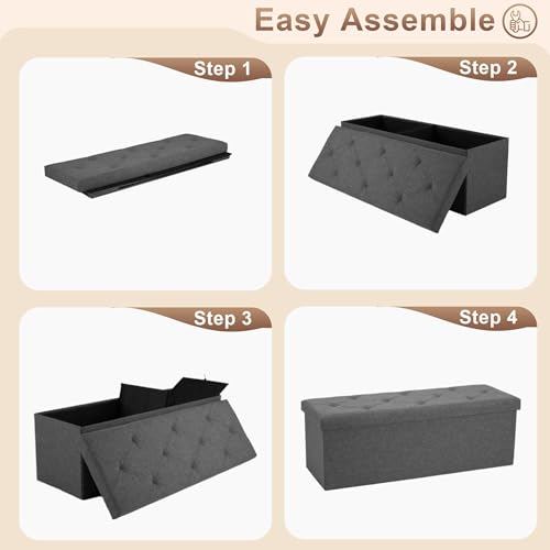 43 inch Storage Ottoman Bench, 30 inch Folding Storage Bench Ottoman, for Bedroom, Living Room, and Utility Room, Grey - size: 30"D x 43"W x 15"H