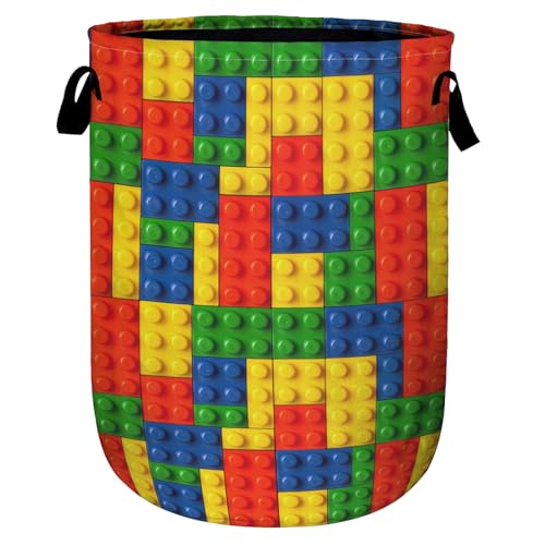 Colorful Building Blocks Laundry Basket, Laundry Hamper Collapsible Oxford Cloth with Handle Clothes Toy Storage Bin for Bathroom Laundry Room Bedroom 15.7 X 20 Inch - color: Colorful Building Blocks