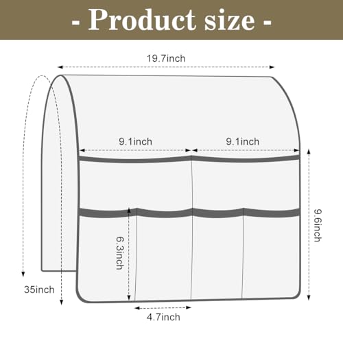 Couch Armrest Organizer Remote Control Holder Bedside Caddy with 6 Pockets, Non-Slip Armchair Caddy Sofa Armrest Organizer for Tv Remote Control, Magazine, Cell Phone, Dark Khaki