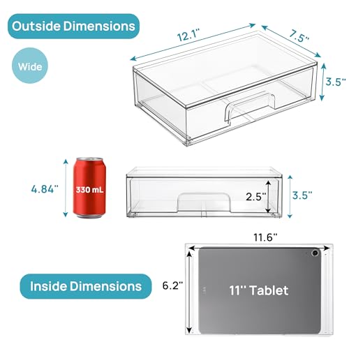 Vtopmart 12.1''W Clear Stackable Storage Drawers,2 Pack Acrylic Plastic Organizers Bins for Makeup Palettes, Cosmetics, and Beauty Supplies,Ideal for Vanity, Bathroom,Cabinet,Desk Organization - style: 2pack Wide