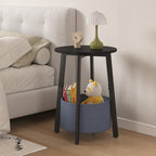 sthmec Small Round Side End Table with Cloth Storage Basket, Round Bedside Sofa Couch Coffee Tables for Small Places with Metal Frame, Modern Nighstands for Living Room Bedroom, Black - color: Black