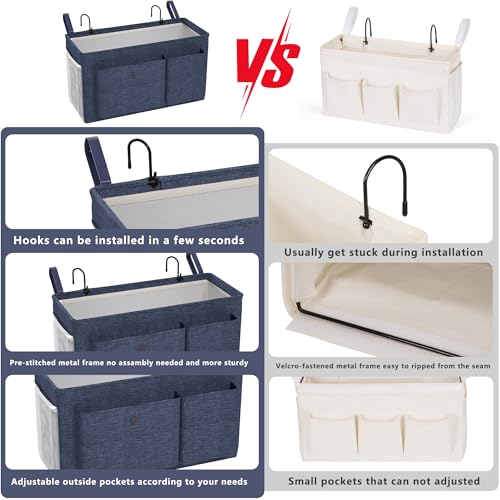 Edudif Bedside Caddy Bedside Organizer with Fixed Straps & Water Bottle Holder, Bunk Bed Caddy ideal for Home, Dorm, Hospital, Crib, Versatile Bedside Storage Solution (Navy 2pcs) - color: Navy 2pcs