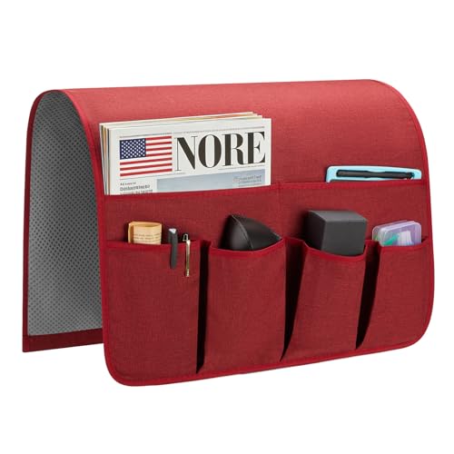 Sofa Armrest Organizer, Remote Control Holder for Recliner Couch, Arm Chair Caddy with 6 Pockets for Magazine, Tablet, Phone, iPad - color: Burgundy, size: W19'' x L33''