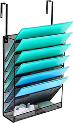 Delifox 7-Compartment Wall Mounted Hanging File Organizer Cubicle Wall File Holder Vertical Document Organizer for Office Home, Black