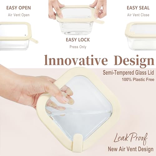 Urban Green Glass Food Storage Containers with Glass Lids, Microwave Safe Food Container Set, Airtight Food Container Set, LeakProof, 100% Plastic Free, White Color, 4pack - color: ‎Ivory White -4s