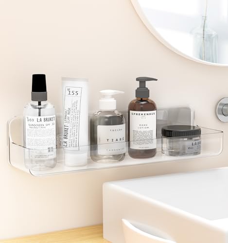 Shower shelves, Adhesive Clear Acrylic Bathroom Shower caddy Organizer, Transparent No Drilling Wall Mount Bathroom Storage - color: Clear-Long-1 Pack