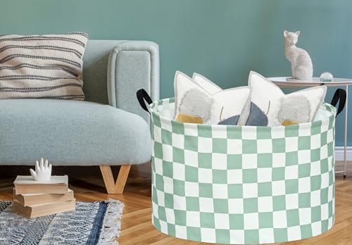 MAIZMZ Sage Checkered Storage Basket Extra Large 80L Kids Hamper Baby Laundry Basket Waterproof Toys Car Organizer Collapsible Canvas for Home/Dorm/Pet/Office/Closet/Shelf/Gift Baskets - color: Green