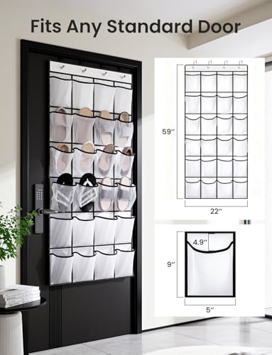 Mixcous Over The Door Shoe Organizer for Kids, Heavy Duty 40lbs, 24-Pocket Toy Storage with 4 Hooks, Behind The Door Organizer for Entryway, Closet, Nursery to Declutter Shoes, Toys & Gear