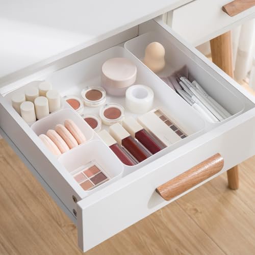 Poeland 5 Pcs Drawer Organizer Tray Storage Box for Bedroom Nightstand Drawer Dresser Bathroom Kitchen Drawer, Frosted - size: 5pcs