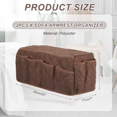uxcell 2 Pcs Recliner Armchair Caddy, Couch Armrest Organizer with 14 Pockets for Bedside Sofa Remote Control Holder Magazine Phone Book Glasses (Brown, 20" x 7" x 9") - color: Brown