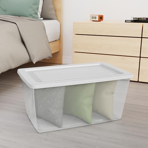 Sterilite 16 Pack Storage Box, 90 Quart Stackable Tote, Clear Plastic Container with Secure Snapping Lids for Home and Office Organization, White - size: 90 Quart, style: 16