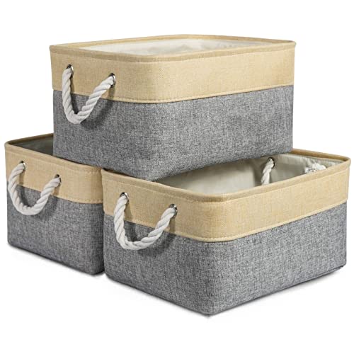 TheWarmHome Storage Bins for Organizing,Sturdy Storage Basket, Decorative Foldable Storage Baskets for Shelves Closet Toy (Gold&Grey Medium - 3 Pack 13.8L×9.8W×6.7H inch) - color: Gold&Grey, size: 3PCS/Medium -13.8Lx9.8Wx6.7H