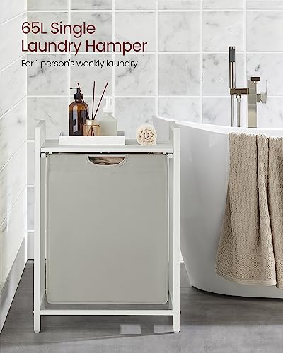 VASAGLE Laundry Hamper, Laundry Basket, Laundry Sorter with A Pull-Out and Removable Bag, Shelf, Metal Frame, 17.2 Gallons (65 L), 19.7 x 13 x 28.4 Inches, Cream White and Cloud White UBLH101W01 - color: Cream White + Cloud White, size: 1 Bags - 65 L