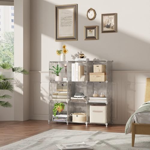 UNKU Cube Storage Organizer, 10 Cube Closet Organizer Storage Shelves, DIY Stackable Bookcase, Clothes Organizer Shelf for Closet, Bedroom, Living Room, Cabinet, Home, Office, Translucent - color: Clear, size: 10cube