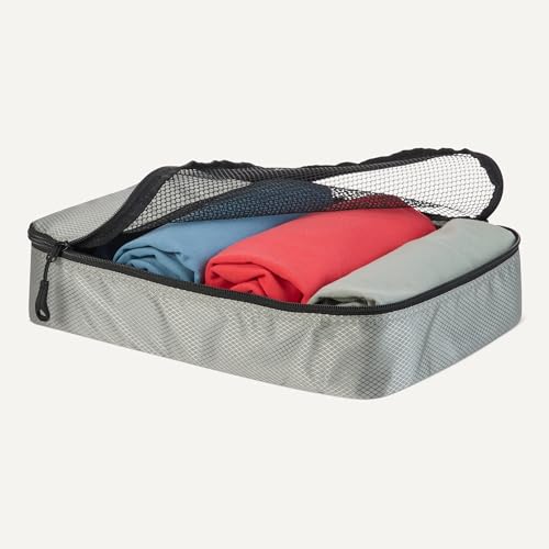 Amazon Essentials 4-Piece Packing Cubes Travel Accessories Set, Space-Saving Luggage Organizer with Double Zipper, Mesh Top Panel, Medium, Gray (Previously Amazon Basics) - color: Gray, size: 4 x Medium