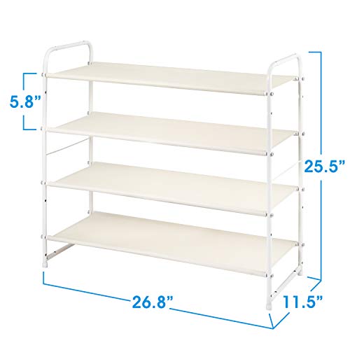 Simple Trending 4 Tier Stackable Shoe Rack, Expandable & Adjustable Fabric Shoe Shelf Storage Organizer, White - color: White, size: 4 Tiers, White