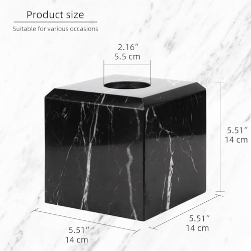 Natural Marble Square Tissue Box Cover ,Stone Modern Decorative Sturdy Napkin Box Holder Case,Facial Paper Organizer for Bathroom Vanity Toilet Countertop,Kitchen (1, Black Marquina, 5.71*5.71*5.51) - color: Black Marquina