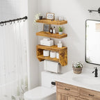 QEEIG Bathroom Floating Shelves for Wall - Shelf Over Toilet Paper Storage Farmhouse 16 inch Set of 3, Rustic Brown (028-40BN3) - color: Rustic Brown