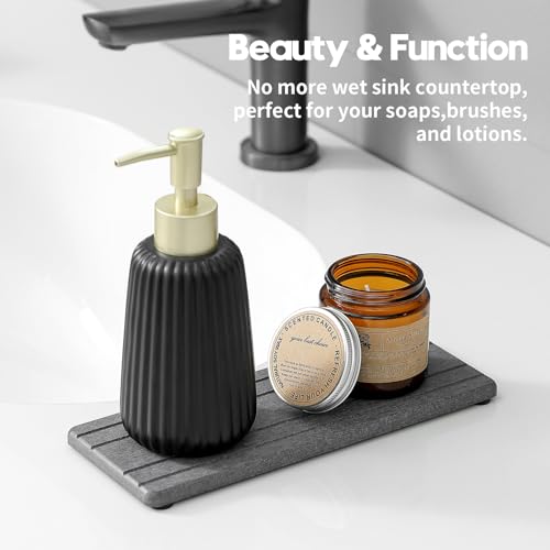 Razborci 2PCS Diatomite Quick Stone Drying Tray Mat For Bathroom & Kitchen Counter, Instant Dry Water Absorbent Drink Bar Coaster,Vanity Sink Caddy Organizer,Dish Soap Sponge Holder, Dark Gray,9"x3.5" - color: 2pack-9"x 3.5" - Dark Gray