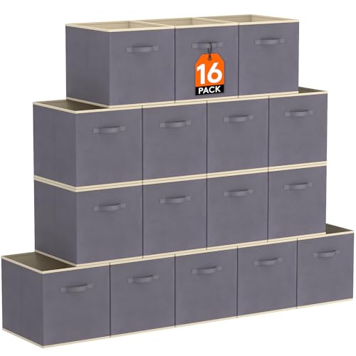 Lifewit Storage Cubes, Foldable Decorative Fabric Storage Baskets for Organizing Home Organizers with Handles for Shelves, Closet, 11 Inch Bins, 18L Gray, 16 Packs - color: Gray, size: 16pcs-11INCH