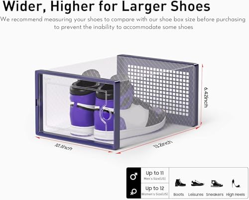 Kuject X-Large Shoe Storage Boxes Organizers Clear Plastic Stackable 12 Pack, Shoe Rack & Holder Substitute, Sneaker Containers, Toy Storage Organizer Bins for Entryway, Closet, Under Bed, Blue - color: Blue, size: X-Large