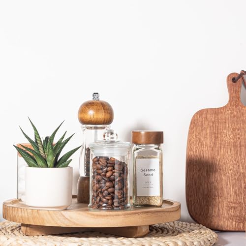 Round Decorative Tray Wood Bathroom Counter Organizer Farmhouse Kitchen Decor Wooden Riser for Soap Dish, Perfume, Candle, Sponge, 10" - Brown - color: Brown, size: 10"