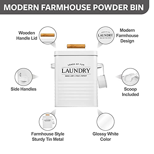 Calindiana Modern Farmhouse Metal Laundry Soap Dispenser with Scoop for Decor and Space Saving Organization, White - color: WHITE