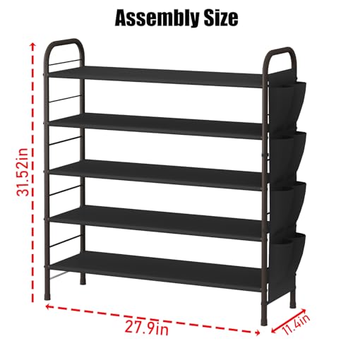 SUOERNUO Shoe Rack Storage Organizer 5 Tier Free Standing Metal Shoe Shelf Shoe Organizer with Side Shoes Pockets for Entryway Closet Bedroom, Bronze - color: Bronze, size: 5 Tier