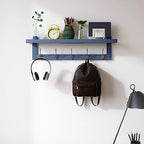 SMIBUY Coat Hooks with Shelf Wall-Mounted, 29.2 Inch Entryway Coat Rack for Wall, Bamboo Hanging Shelf with 5 Double Metal Hooks for Bathroom, Bedroom, Kitchen, Living Room, Mudroom (Grey) - color: Gray