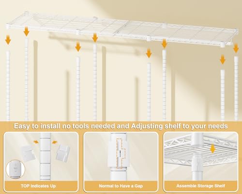 ULIFHOME E14C Pro Heavy Duty Closet Organizer System，Freestanding Clothing Racks for Hanging Clothes，Adjustable Garment Rack 70.1"W × 16.6"D × 76.4"H Hold 960 lbs，White Rack with Grey Dustproof Cover - color: White Rack With Grey Cover