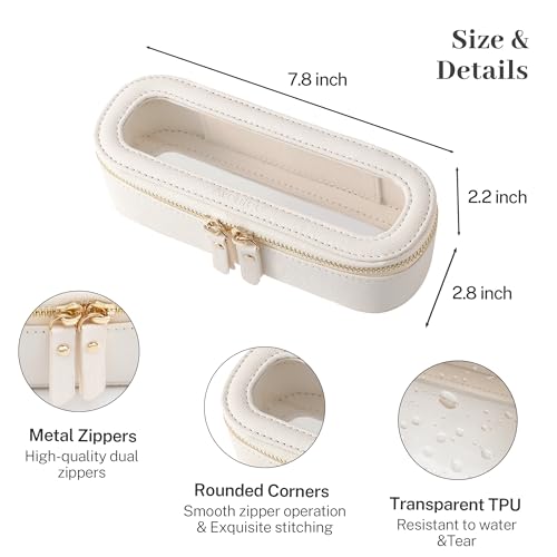 Aveniee Slim Clear Makeup Brush Bag, Small Cosmetic Brush Holder, Mini Toiletry Bag Travel Case for Women, Thin Make up Bags with Dual Zipper, Cute Travel Essentials Bag Organize - White - color: Off-White, style: Graceful Slim