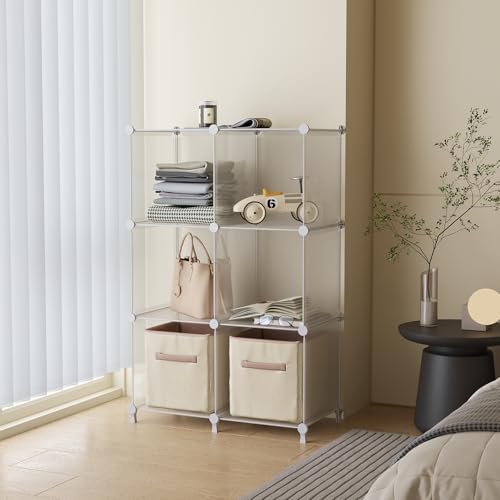 AWTATOS Cube Storage Organizer, Closet Organizers and Storage, 6 Cube Shelves Bookshelf, DIY Stackable Plastic Clothes Organizer Shelving for Bedroom, Home, Transparent Twill - color: Translucent Twill