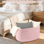 75L Large Woven Storage Basket, Pink Cotton Rope Laundry Hamper with Handles, 22”x17”x12” Rectangle Blanket Basket for Toys, Clothes, Pillows, Nursery and Living Room,Shelf Basket - color: Soft Pink