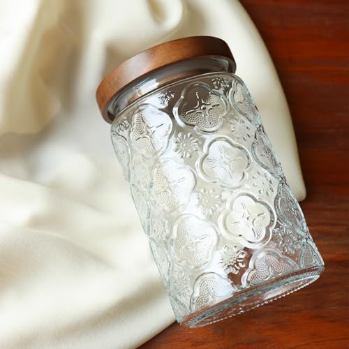Adodeen 32oz Vintage Glass Jar With Lid, Glass Storage Containers, Airtight Kitchen Storage Containers For Sugar, Coffee, Tea, Spice, Flour, Candy Cookie, Pasta, Cereal, Cute Decorative Jars - color: Bigonia-32oz