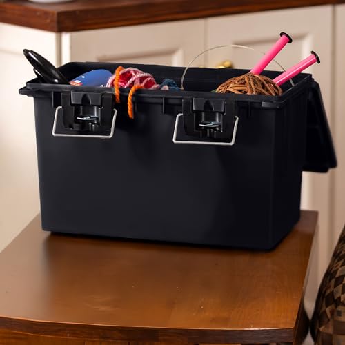 Sheffield 12706 Storage Bins With Lids, 2-Pack Stackable Storage Bins, Made in USA, Lockable and Water-Resistant Containers with Lids, Plastic Containers for Home, Classroom, and Dorm - color: Black, size: Combo