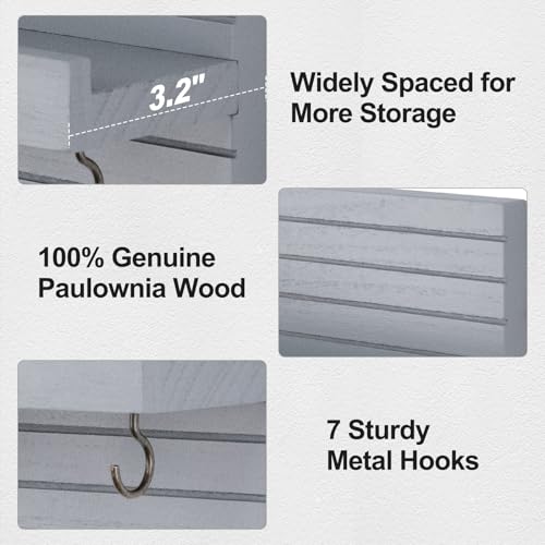 Lwenki Decorative Key Holder for Wall with Shelf, Entryway Shelf with Hooks Holds Leashes, Jackets and Glasses – Sturdy Wood Keyholder Entrance Hanger with Mounting Hardware (Gray, Large) - color: Gray, size: Large