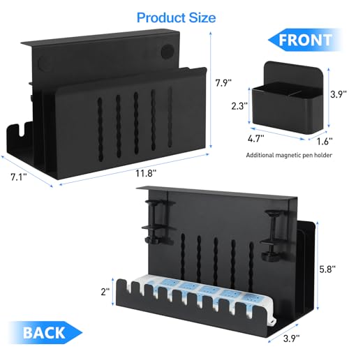 MAXECHO Desk Side Storage, Under Desk Laptop Mount, Table Side Hanging File Organizer, No Drill Clamp On Cable Management Tray, Laptop Holder with Magnetic Pen Holder for Office and Home, Load 22 Lbs - color: Black, size: Double-deck with Pen Holder & Cab